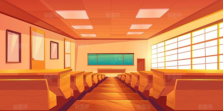 卡通手绘室内空间场景插画背景素材