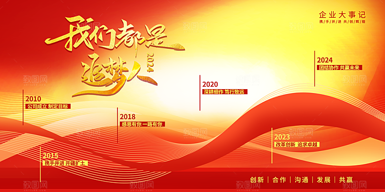 2024龙年红色年会企业背景墙展板海报