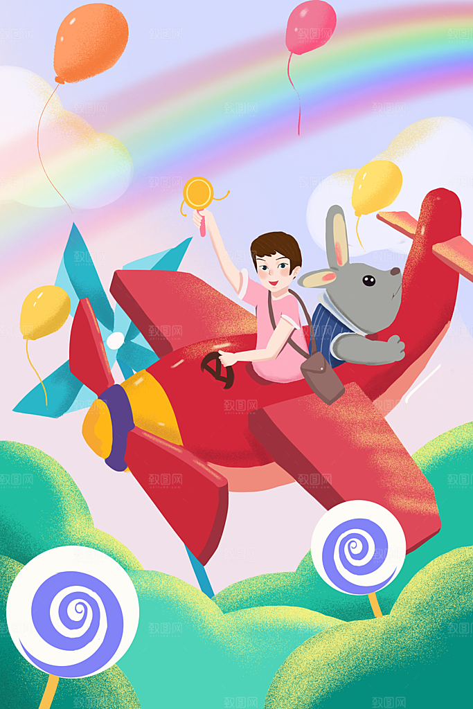 61儿童节可爱卡通插画海报