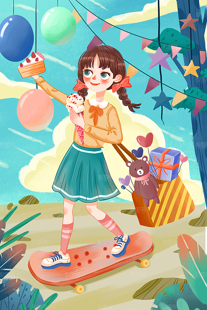 61儿童节可爱卡通插画海报