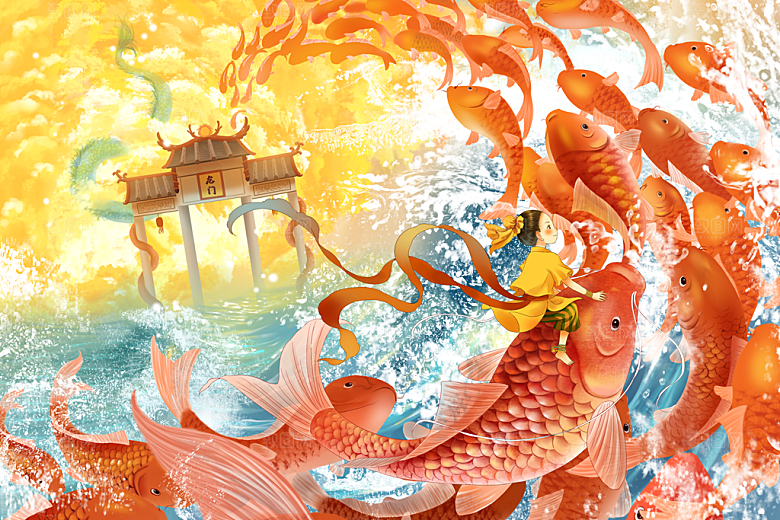 2024龙年插画展板企业签到处背景墙