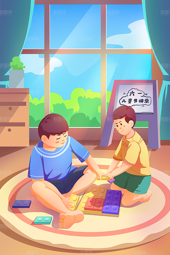 61儿童节可爱卡通插画海报