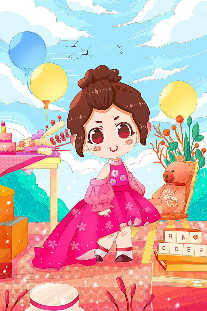 61儿童节可爱卡通插画海报