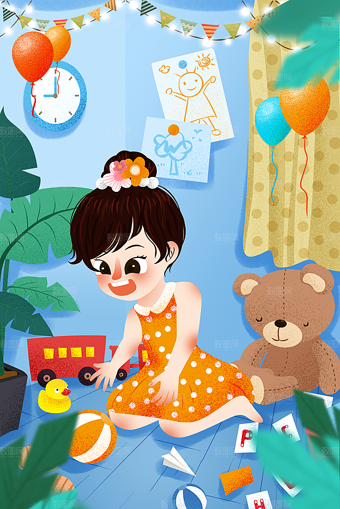 61儿童节可爱卡通插画海报