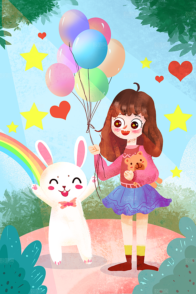 61儿童节可爱卡通插画海报