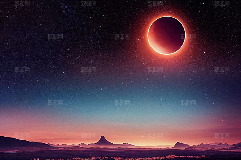 唯美星空月食血月景观图片