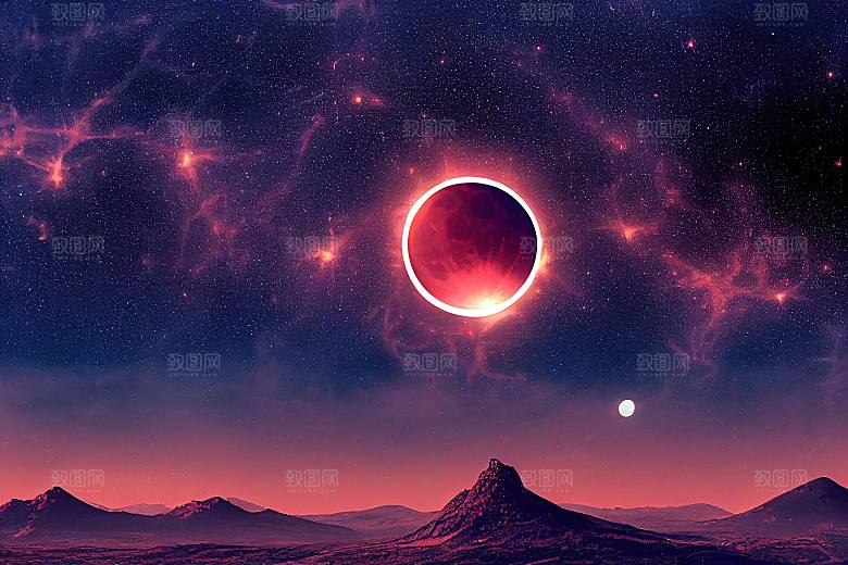 唯美紫色星空血月图片