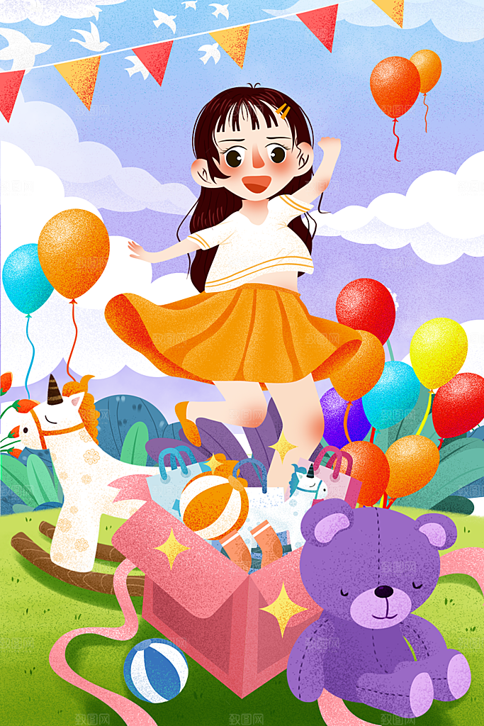 61儿童节可爱卡通插画海报