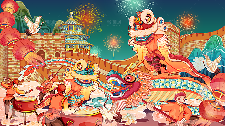 2024龙年年会展板背景墙签到处海报红色