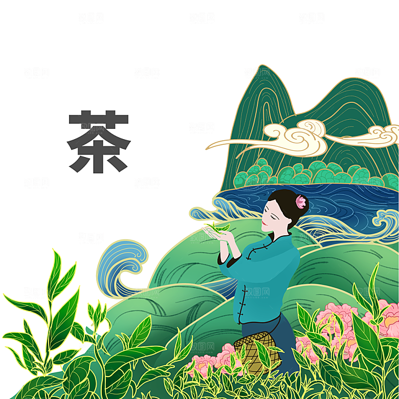 国潮风茶道茶叶文化插画海报