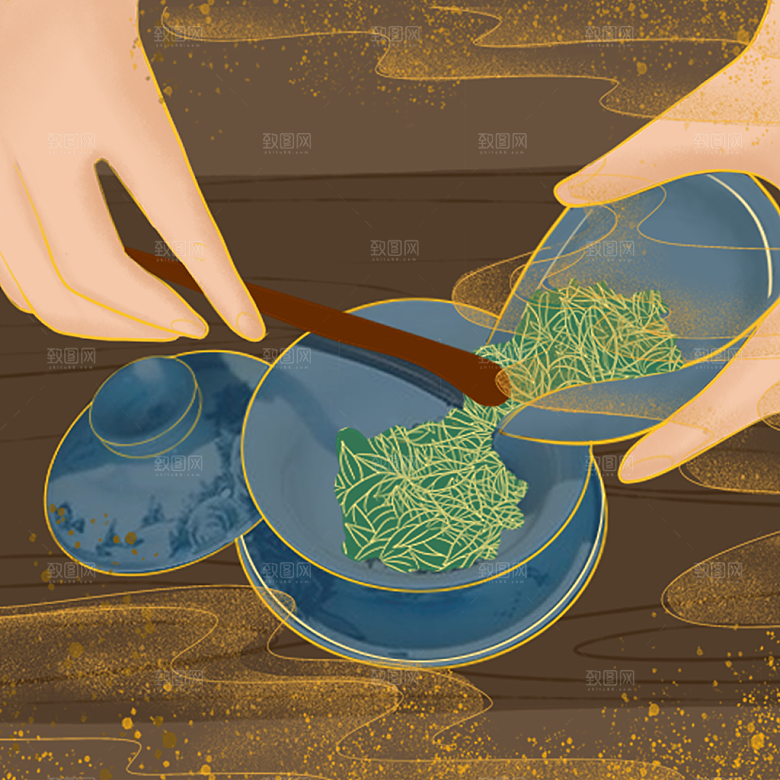 国潮风茶道茶叶文化插画海报