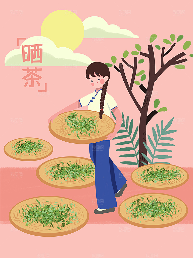 国潮风茶道茶叶文化插画海报