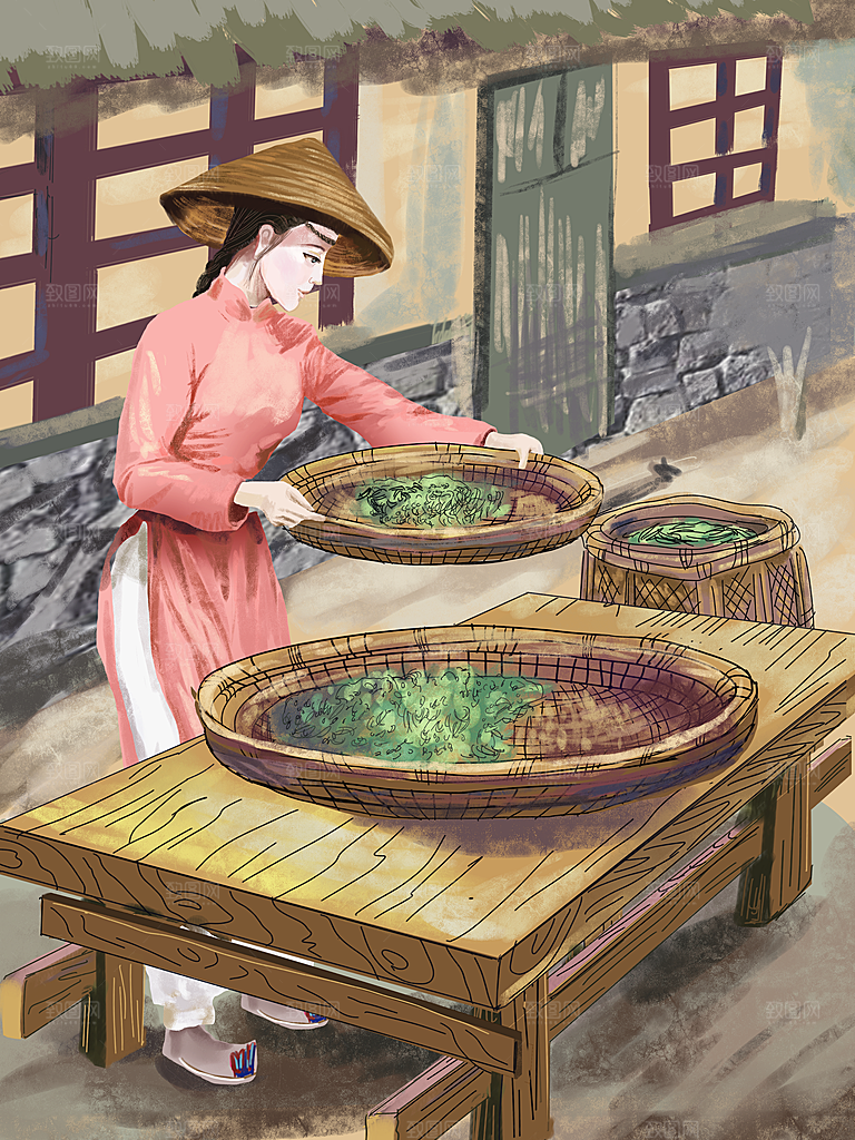 国潮风茶道茶叶文化插画海报