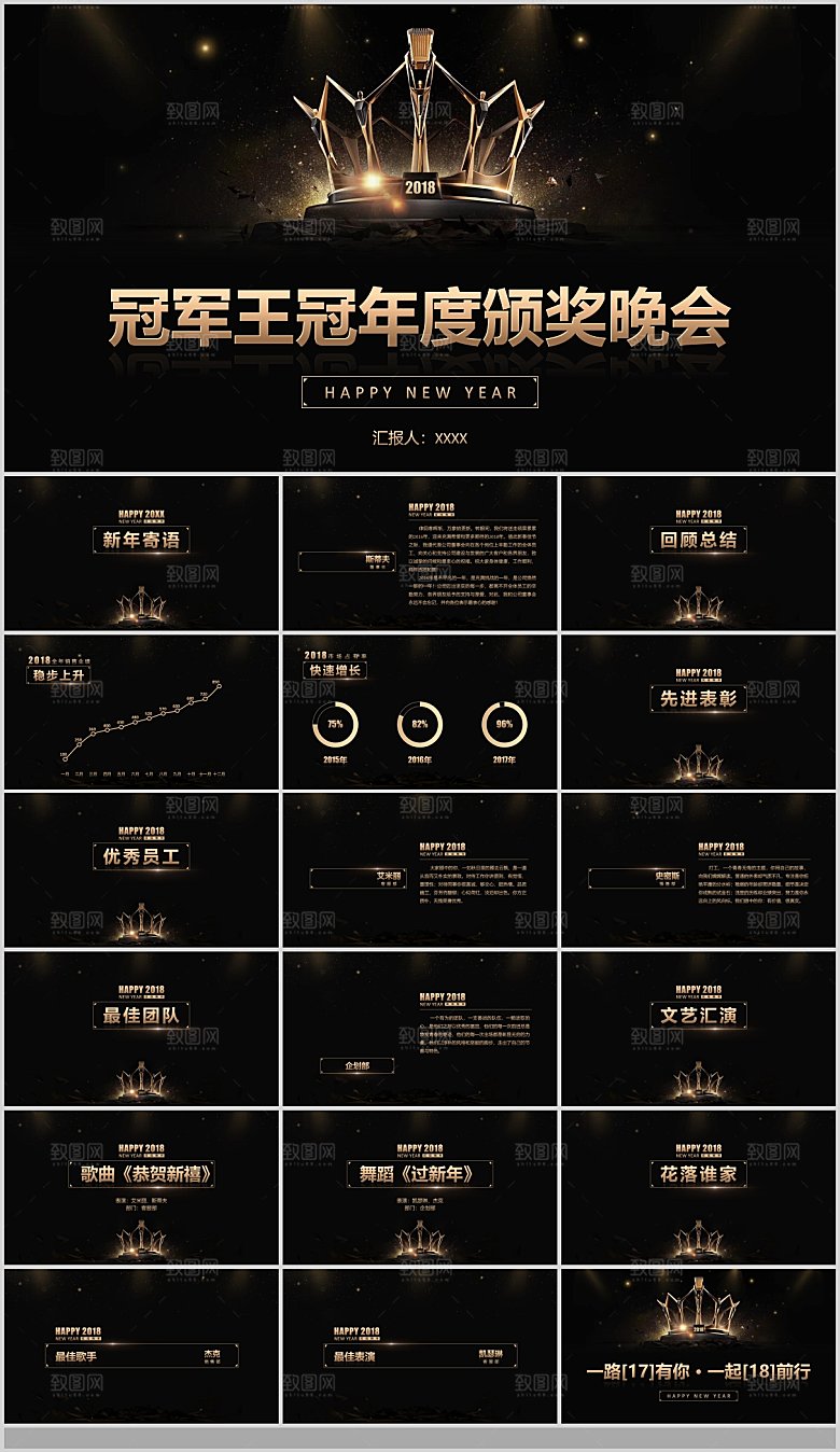 年会总结颁奖典礼PPT企业表彰大会
