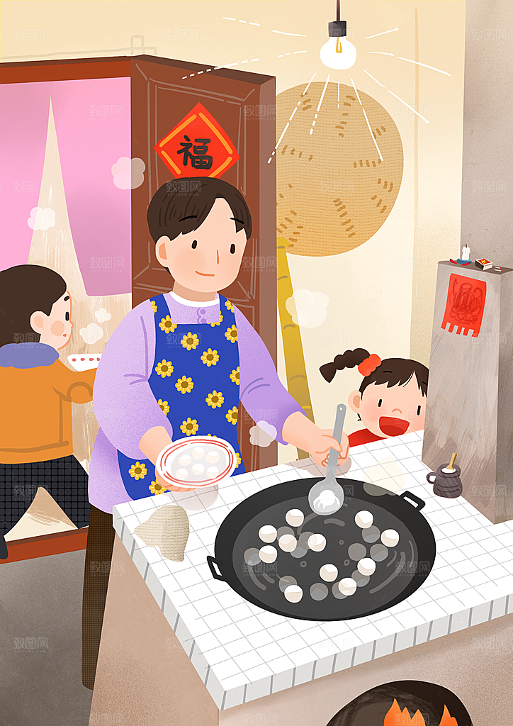 春节正月十五元宵节卡通手绘插画海报