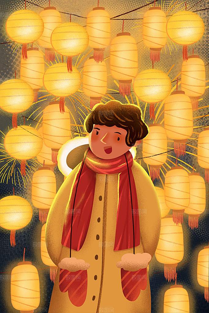 春节正月十五元宵节卡通手绘插画海报