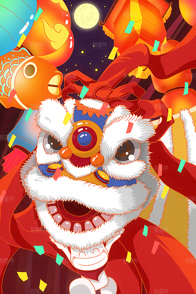 春节正月十五元宵节卡通手绘插画海报