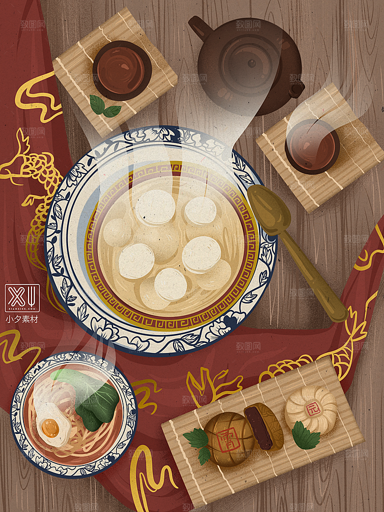 春节正月十五元宵节卡通手绘插画海报