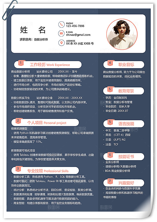 数据分析师单页个人简历