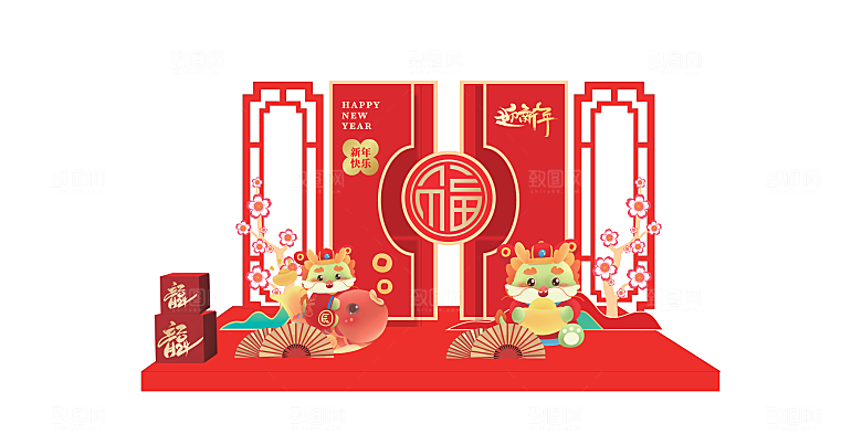 龙年新年春节拱门2024样机展板海报