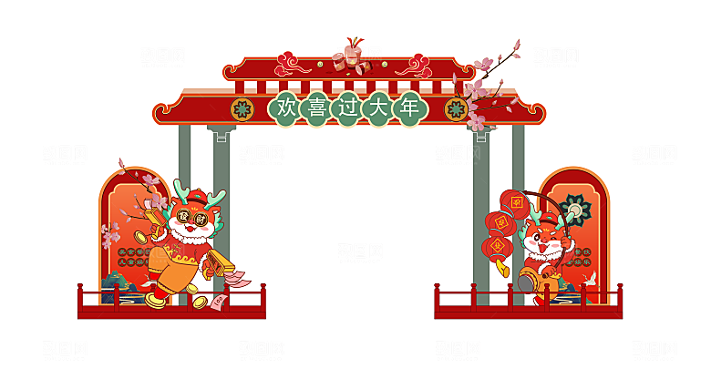 龙年新年春节拱门2024样机展板海报