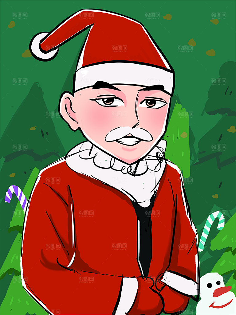 可爱卡通平安夜圣诞节老人插画海报
