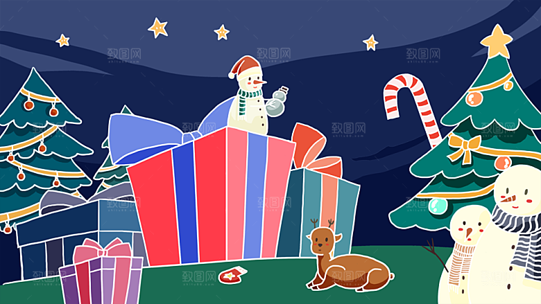 可爱卡通平安夜圣诞节老人插画海报