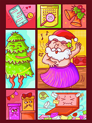 可爱卡通平安夜圣诞节老人插画海报