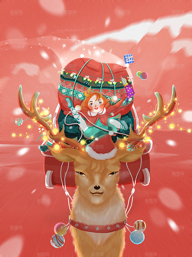 可爱卡通平安夜圣诞节老人插画海报