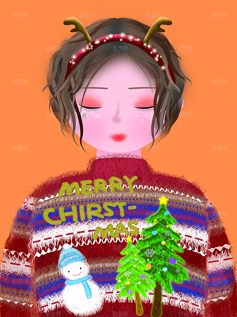 可爱卡通平安夜圣诞节老人插画海报