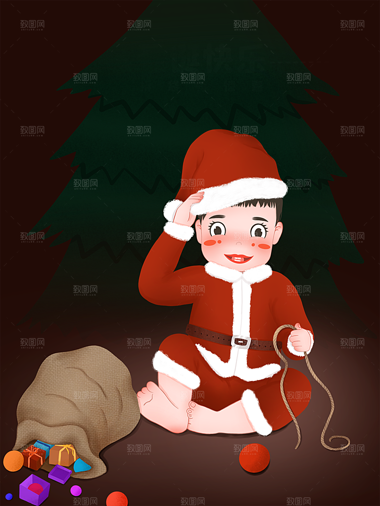 可爱卡通平安夜圣诞节老人插画海报