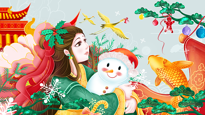 可爱卡通平安夜圣诞节老人插画海报