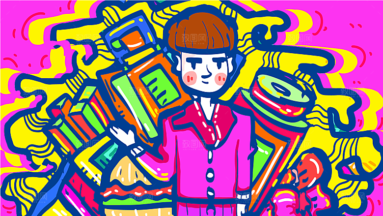 涂鸦炫酷插画简约大气海报