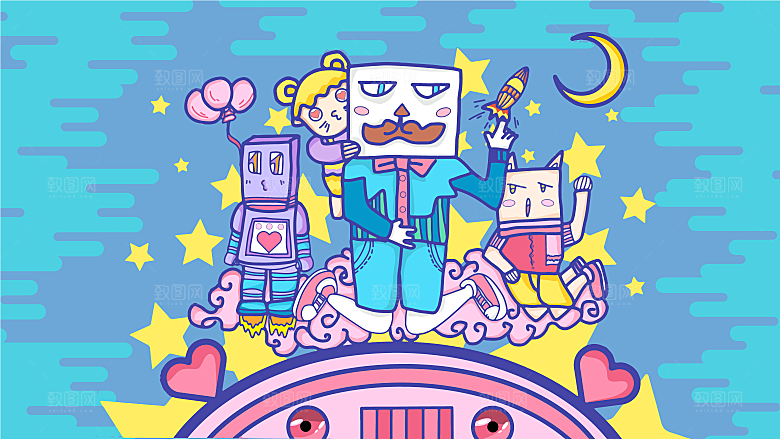 涂鸦炫酷插画简约大气海报