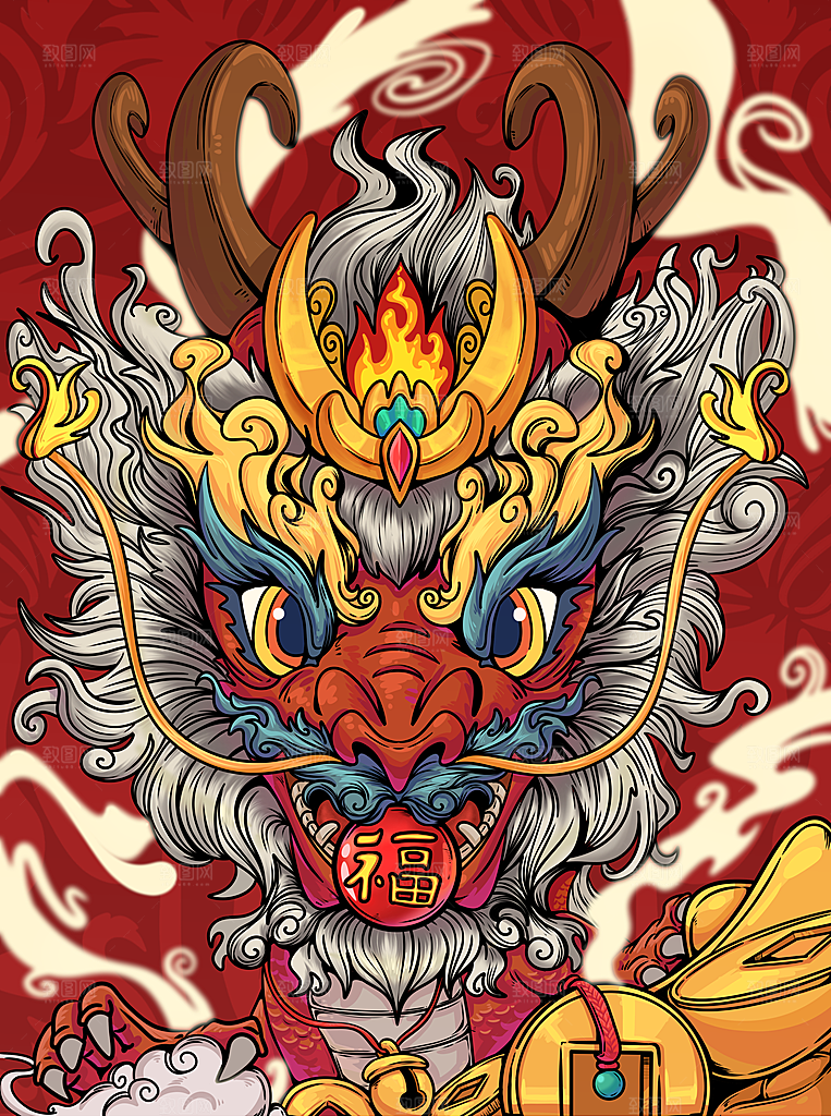 2024龙年新年春节手绘插画海报