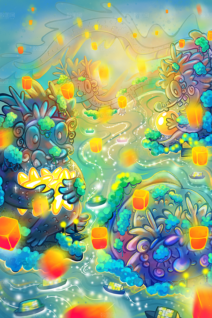 2024龙年新年春节手绘插画海报