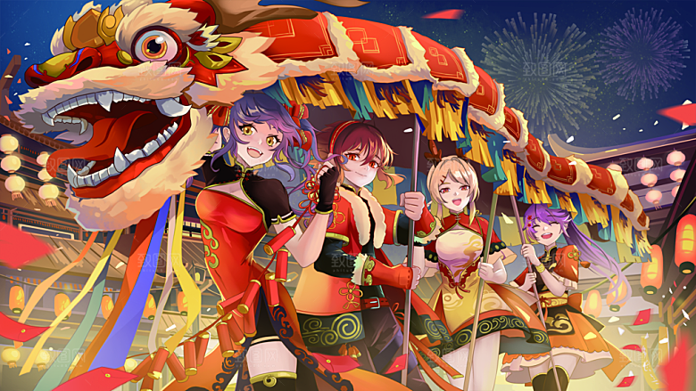 2024龙年新年春节手绘插画展板