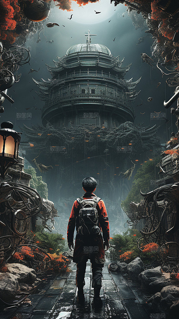 国潮玄幻山水建筑