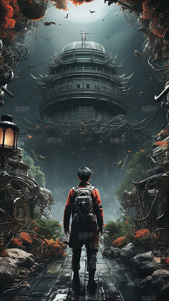 国潮玄幻山水建筑