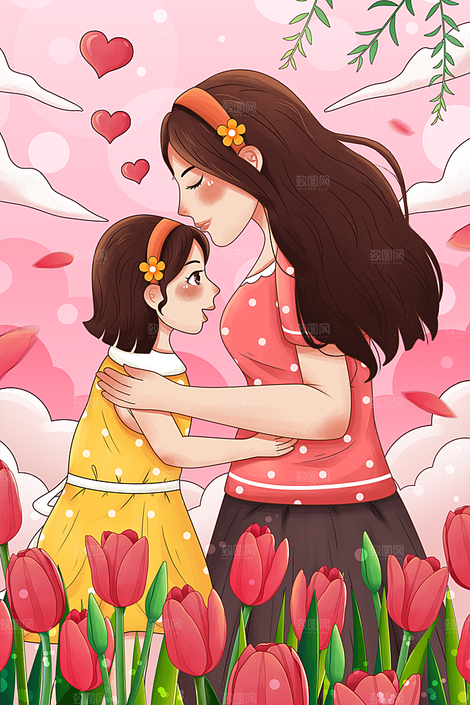 卡通母亲节简约大气插画海报