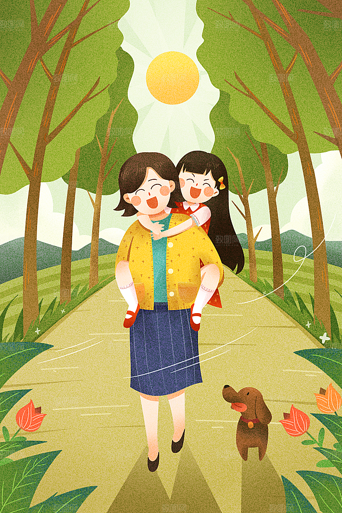 卡通母亲节简约大气插画海报