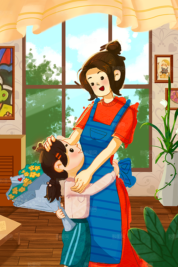 卡通母亲节简约大气插画海报
