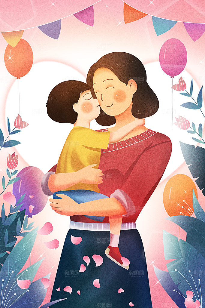 卡通母亲节简约大气插画海报