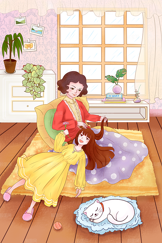 卡通母亲节简约大气插画海报