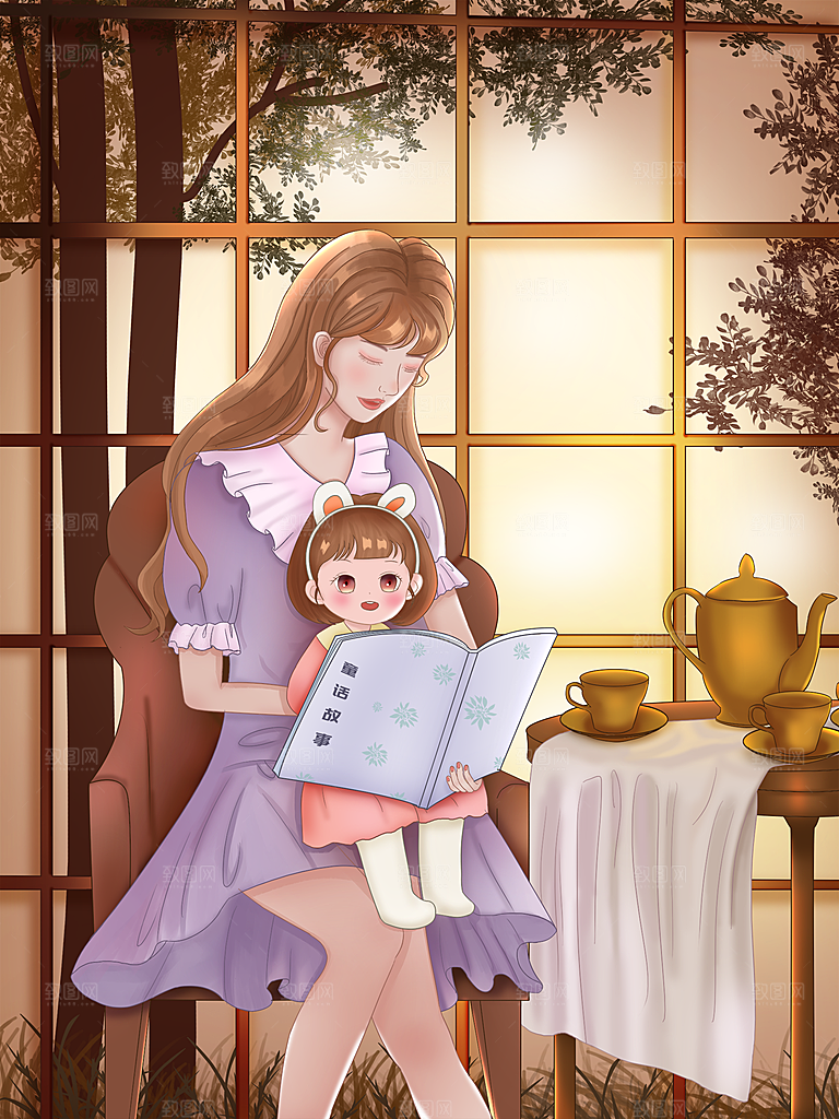 卡通母亲节简约大气插画海报