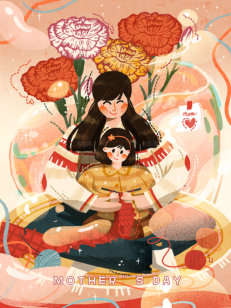 卡通母亲节简约大气插画海报
