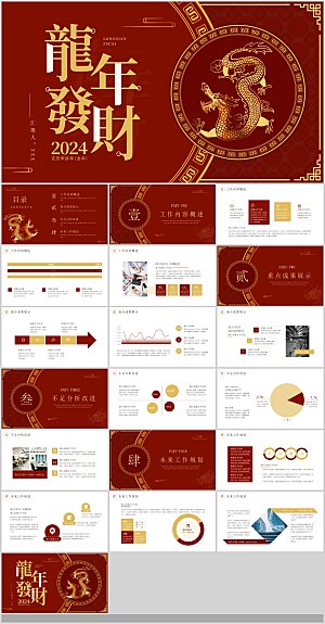 2024龙年年会汇报工作总结企业PPT