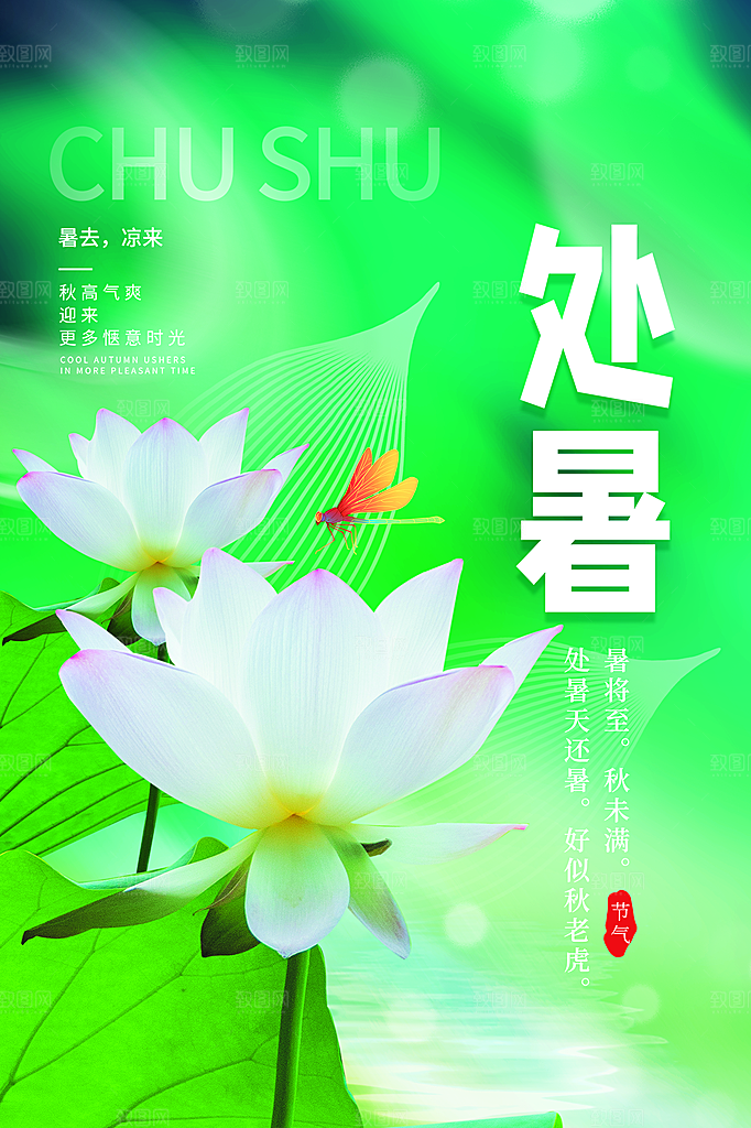 处暑节气简约大气插画海报