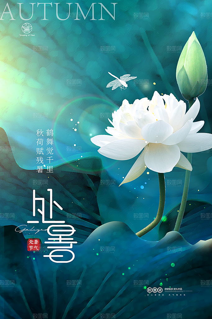 处暑节气简约大气插画海报