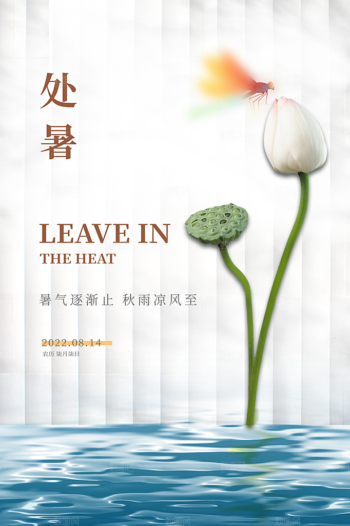处暑节气简约大气插画海报